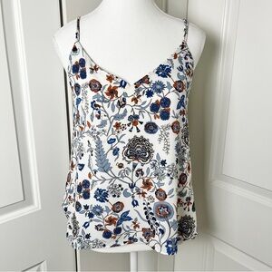 H&M Floral Chiffon Bohemian Strappy Top - White, Size 4